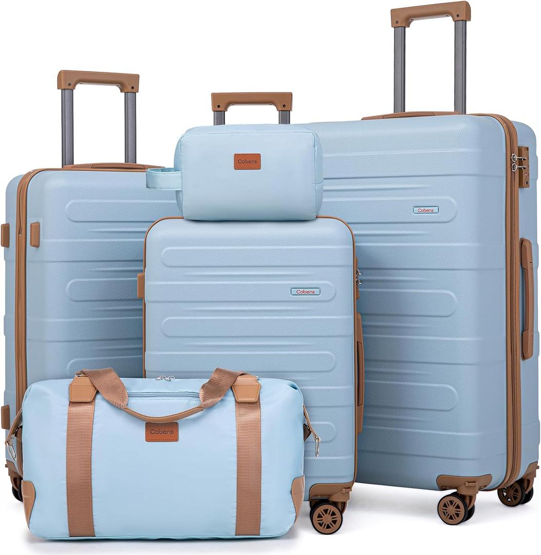 Luggage Sets 5 Piece Durable Suitcase Set with Spinner Wheels, Hard Shell Carry on Luggage with TSA Lock, Large Checked Travel Suitcases for Men and Women (LightBlue)