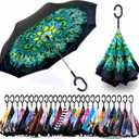 SIEPASA 49/56 Inch Inverted Reverse Upside Down Umbrella, Extra Large Double Canopy Vented Windproof Waterproof Stick Golf Umbrellas with C-shape Handle.