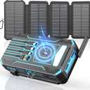 Solar Charger Power Bank 49800mAh Wireless Portable Phone Charger Built-in 4 Cables and 4 Solar Panels,12W QC3.0 Fast Charging USB-C Battery Pack for iPhone with Flashlight for Camping Travel