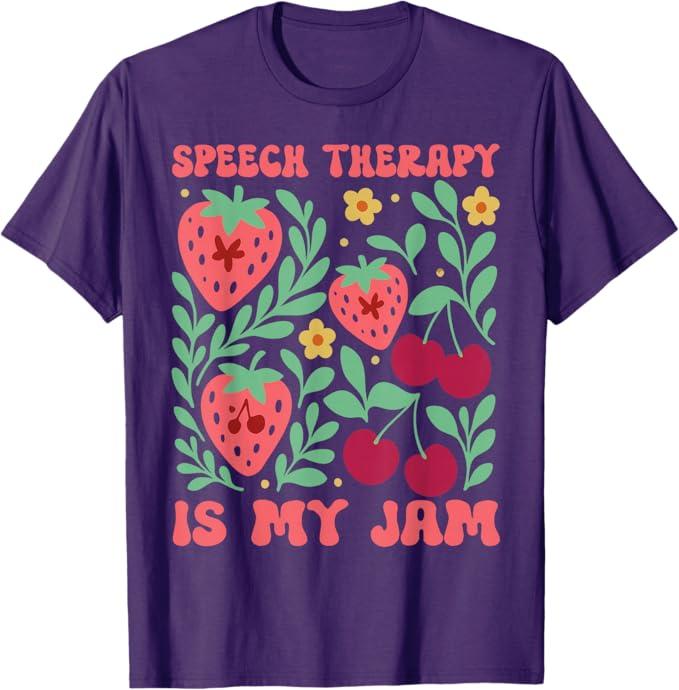 Speech Therapy is My Jam Boho Floral Speech Pathology SLP Female DT-Shirt Purple XS