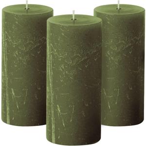 Simply Soson 3x6 inch Dark Moss Green Pillar Candles Set of 3, Rustic Texture, Unscented Green Candles, Dripless Candles, 3 inch Pillar Candles for Wedding Parties Spas Dinner Home Decoration Church (3x6 - 3 pk)