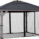 Sunjoy Mosquito Netting for 11 ft. 13 ft. Wood-Framed Gazebos, Outdoor 4-Panel Sidewall Mesh Netting Screen with Zipper, Black