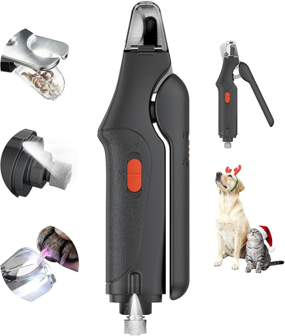 2-in-1 Cat Nail Clippers & Dog Nail Clippers Trimmers for Large Medium Small Dogs Cats Claw Trimmer Quick Sensor and Safety Guard USB Rechargeable with 2 LED Lights Dogs Nail Trimmer (Black 6th Generation)