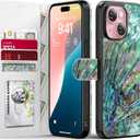 FUNMIKO for iPhone 13 Mini Case Wallet,Detachable Flip Folio Leather Cover,RFID Blocking 4 Card Slots Holder,Magnetic Kickstand,Protective Phone Shell for Women Girls 5.4",Green Oyster Shell