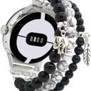 C&L Accessories Compatible with Google Pixel Watch/Pixel Watch 2 Band/Pixel Watch 3 41mm Band Beaded Gemstone Bracelet (Black Agate/White)