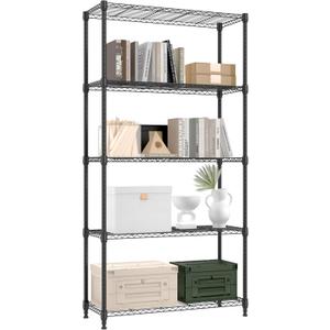 1250 lbs 5 Tier Shelf Metal Storage Shelves Shelving Wire Rack Heavy Duty Closet Organizers for Garage Kitchen Bathroom Laundry Black 13.8" D x 35.4" W x 68.5" H