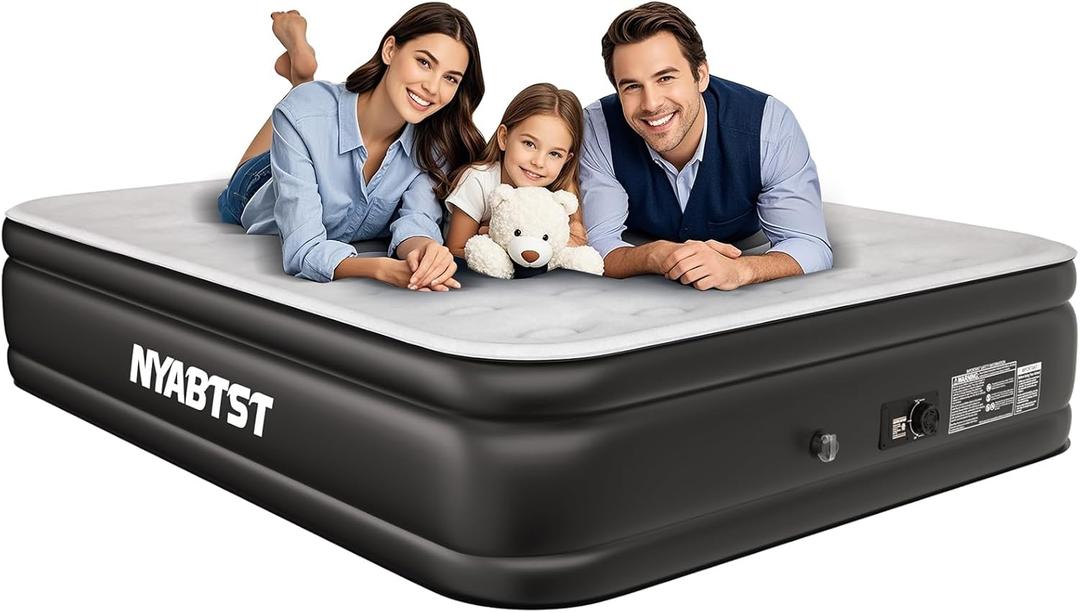 Air Mattress Queen with Built in Pump - 16 Inch Sturdy Blow Up Mattress - 3 Minutes Inflatable Mattress for Home or Camping - Air Bed Max Weight Capacity 660 lbs (Black+gray)