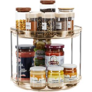LAMU 2 Tier Lazy Susan Turntable Organizer 9.25'' Rotating Spice Rack Organization for Cabinet, Kitchen, Pantry, Countertop, Bathroom, Vanity, Medicine Cabinet Organizer, Amber