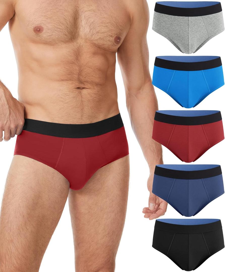 YESWEL Incontinence Underwear for Men, Washable Leakproof Cotton Briefs for Bladder Control, Light Absorbency, 5 Pack (Multicolor01, XX-Large)