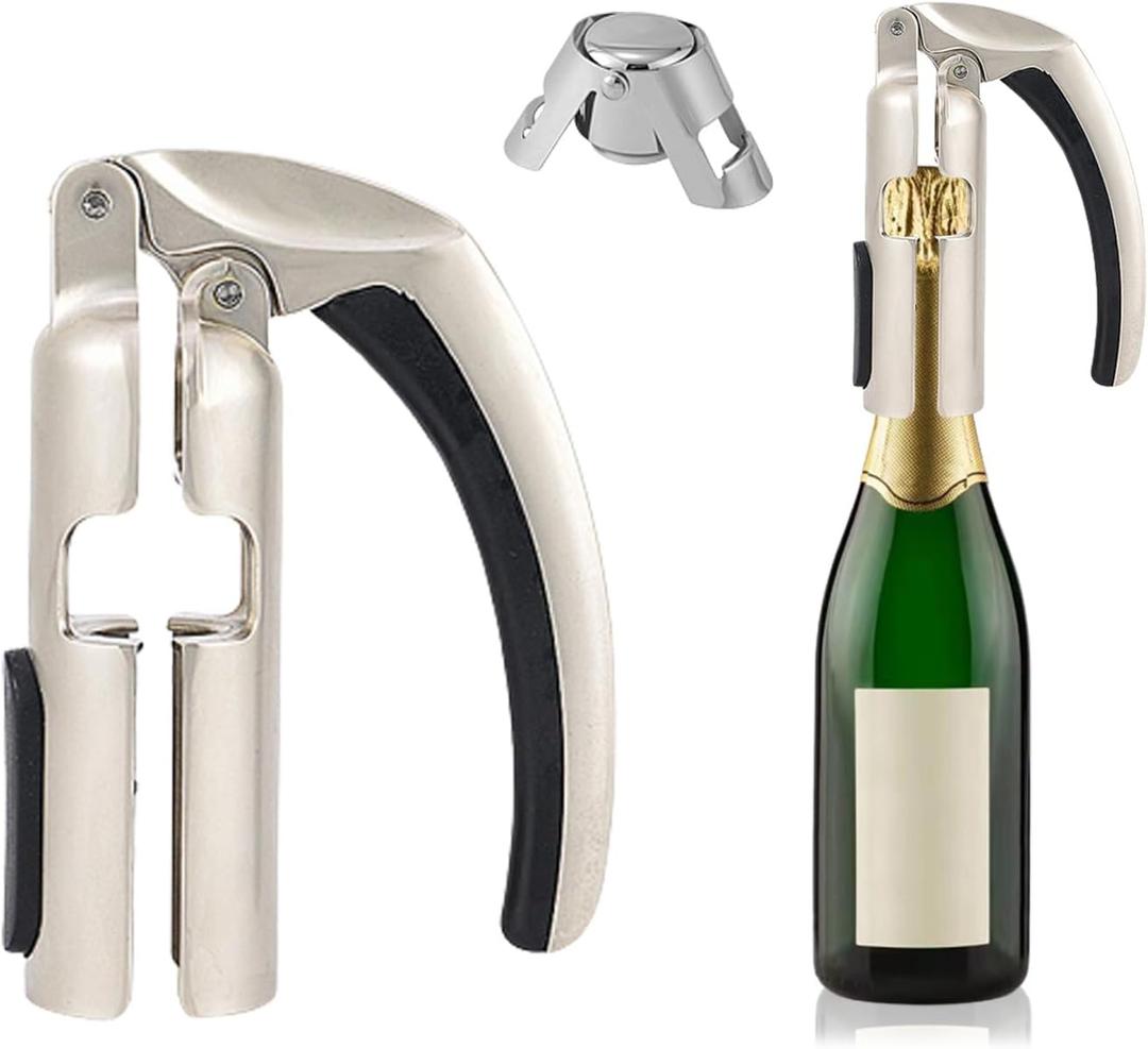 Champagne Bottle Opener and Bottle Stopper, Portable Zinc Alloy Sparkling Champagne Cork Remover, Easy to Use Bar Jar Cork Puller with Ergonomic Handle Design for Wine Lovers