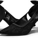 Coutgo Womens Slingback High Heels Bow Closed Pointed Toe Lace Patchwork Party Dress Shoes (8.5, Mesh Black)