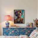 Framed Black Woman Canvas Wall Art, African American Wall Decor, Fashion Modern Abstract Painting Picture, Coffee Girl Poster Print Artwork for Living Room Bedroom Home Decoration