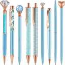 Janmini 9 Pcs Ballpoint Pens Set Metal Crystal Diamond Glitter Pens for Journaling Black Ink Pretty Cute Things Fancy Stationery Gifts for Women Girls Birthday Home Office Desk(Blue)