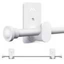 Adjustable Curtain Rods for Windows No Drilling 32 to 58 in, USFOOK 5/8 Inch No Drill Drapery Rod with 3M Adhesive Brackets, Renter Friendly Curtain Pole with White Round Finials