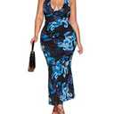 Floerns Women's Plus Size Floral Halter Dress Sleeveless Fishtail Elegant Maxi Dresses Blue Multi X-Large Plus