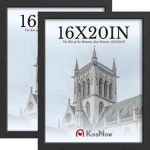 16x20 Picture Frame 2 Pack, Textured Black Solid Wood, Wall Gallery Poster Frame