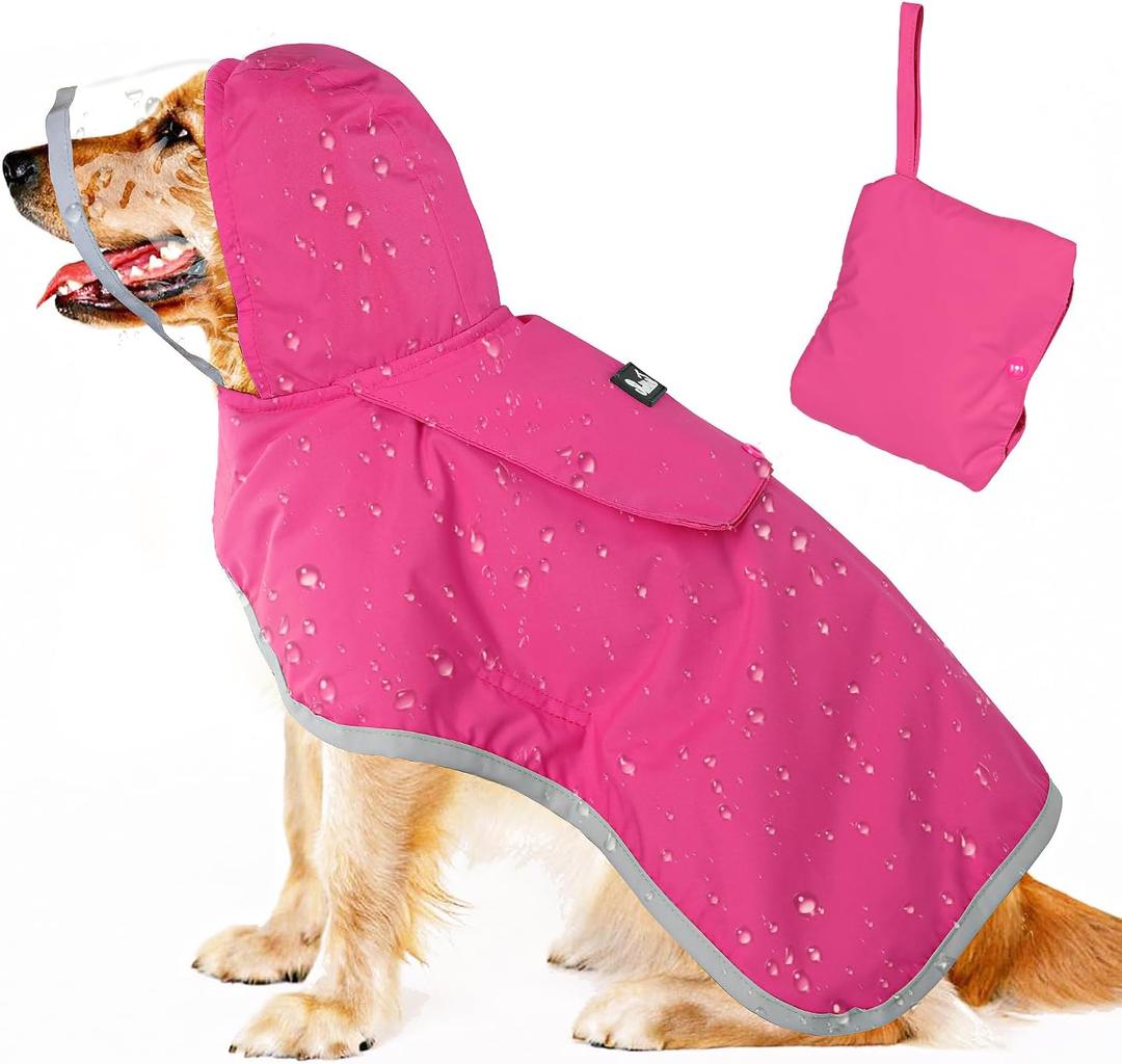 Lukovee Dog Raincoat, Adjustable Dog Rain Jacket with Clear Hooded Double Layer for Large Medium Small Dogs Puppies, Waterproof Rain Coat Poncho with Reflective Storage Pocket & Rim (FU, M)