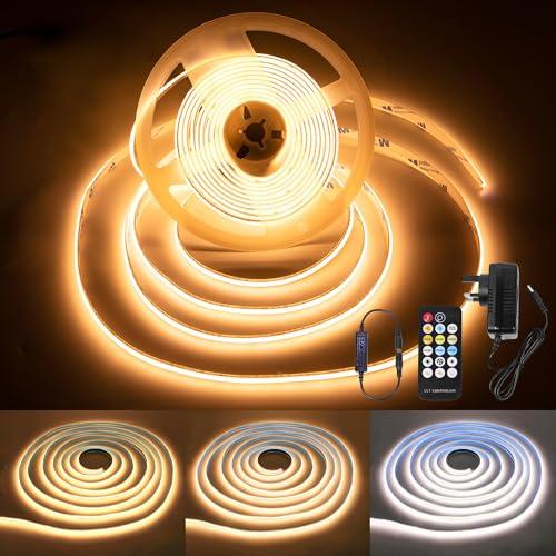 Meevt Led Strip Light 16.4ft Warm White LED Lights for Bedroom, Ultra Bright 24V Cabinet Strip Lighting with Remote Control, Ambient Mood Lighting for DIY Mirror, TV, Nightstand, Kitchen