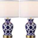 EOEYYOYB Set of 2 Ceramic Bedside Table Lamp, Minimalist Glazed Ceramic Base with Fabric Shade, 3 Way Dimmable Small Modern Accent Lamp for Soft Lighting, Perfect for Bedroom, Nightstand, Reading