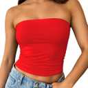 ForeFair Women Strapless Tube Tops Double Lined Ruched Backless Bandeau Going Out Top Basic Tank Tops (Red, S)