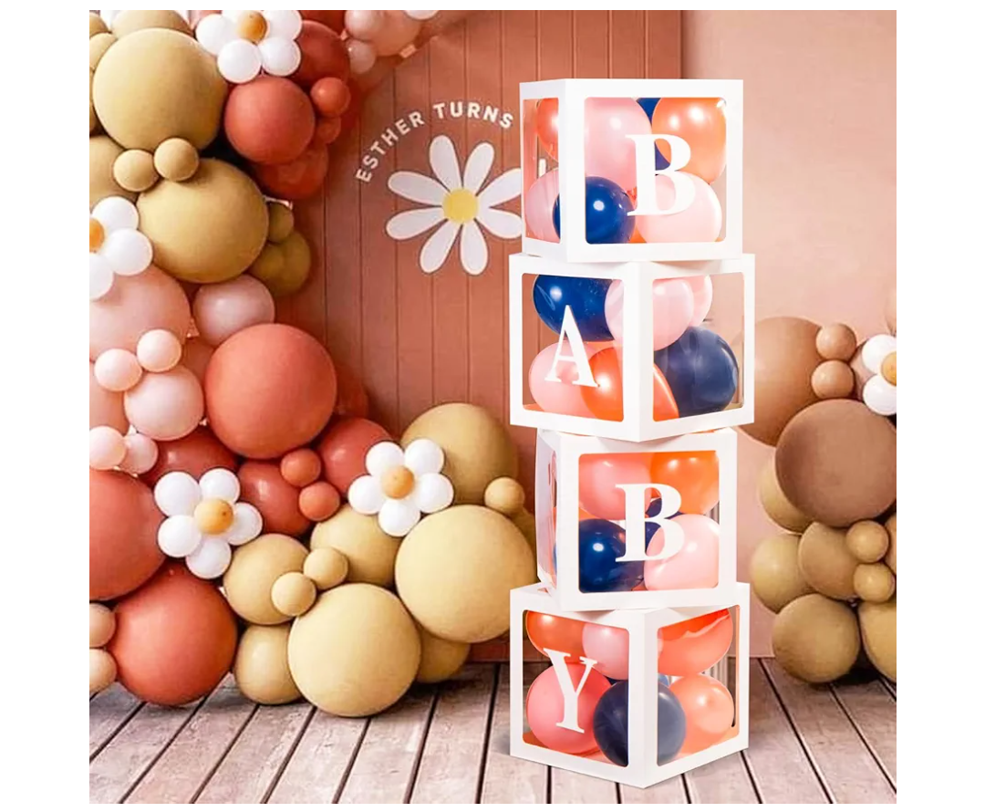 Regal Decorations Baby Boxes with Letters for Baby Shower, Baby Shower Decorations with 4 Balloon Boxes for Gender Reveal Baby Shower Decorations With Golden, Green And White Ballons