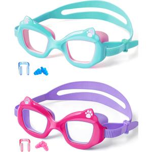 EverSport Kids Swim Goggles 2 Pack, Anti-Fog, Leakproof, Anti-UV, Wide View, No-Pull Strap, Ages 3-14, Boys Girls & Toddler (Green & Purple)