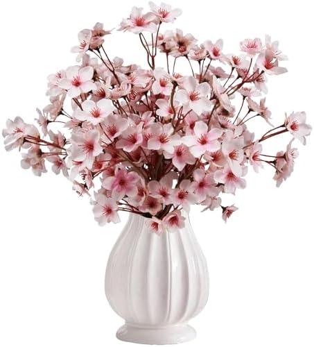 Tinsow Artificial Cherry Blossom Branches, 6 Pcs Fake Peach Flowers Stems Silk Flower for Spring Table Centerpiece Wedding Home Decor (6, Pink)