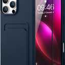 MZELQ Compatible with iPhone 16 Pro Case TPU Card Holder Wallet Cover,Camera Protection + Screen Protector Soft Card Slot Phone Case -Blue