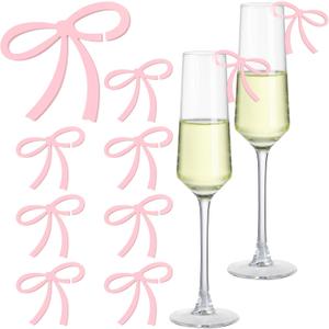 50 Pcs Pink Bow Decor Bow Drink Tags Coquette Wine Glass Charms Acrylic Knot Drink Tag for Bachelorette Birthday Wedding Coquette Tasting Party Decorations Accessory