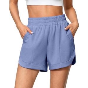 luvamia Athletic Shorts for Women High Waisted Comfy Pull On Elastic Waist Casual Lounge Summer Sweat Shorts with Pocket (X-Large, Blue Blizzard)