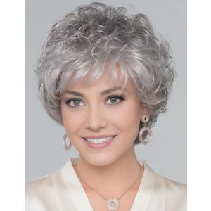 TISHINING Short Grey Curly Wigs for White Women Layered Silver Gray Pixie Cut Synthetic Full Wig with Bangs Natural Looking Daily Party Wigs for Older Women
