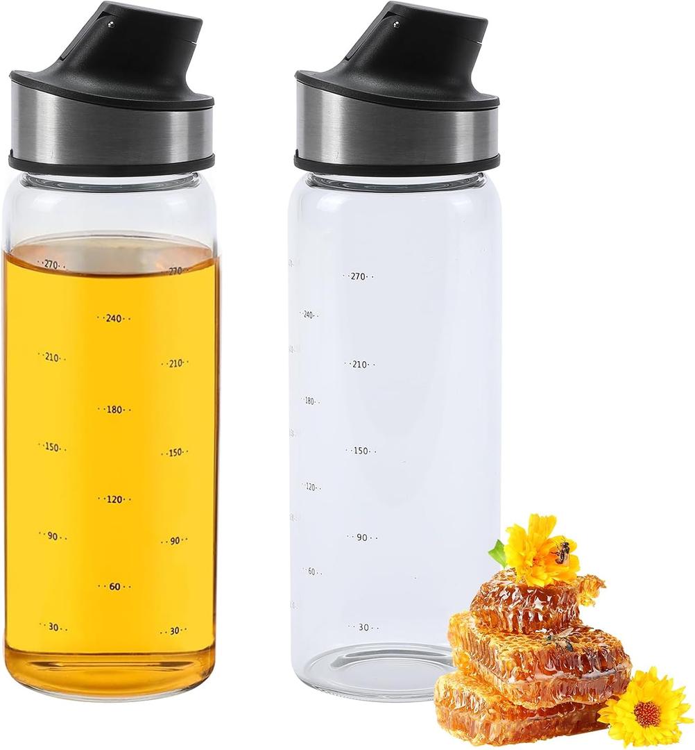 2 Pcs Honey Dispenser No Drip,Glass Honey Pot for Coffee Maple Syrup Dispenser Salad Dressing Dispenser,Honey jar Leak-Proof Oil Pot for Home Kitchen Essential Storage Holder 300ml/10oz