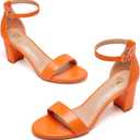 FW FRAN WILLOR Women Open Toe Low Chunky Short Heels Ankle Strap Block Heel Sandals Party Dress Wedding Pump Shoes, Size 7 