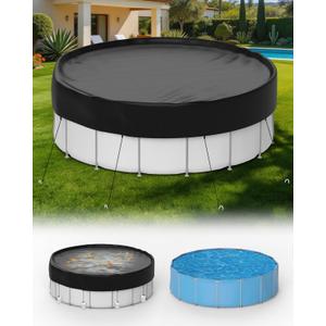 21 ft Round Pool Covers for Above Ground Pools, Thicker Solar Pool Cover Protector - Heavy Duty Tear Resistant Fabric, with Ropes and Ground Nails, Waterproof, Dustproof, Windproof (Black)