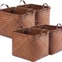 13x15x13 Woven Laundry Basket Hamper, Storage Basket for Clothes Blankets, 4-Pack Wicker Bin for Closet Shelves Bedroom Bathroom, Brown