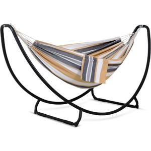 SUNCREAT Portable Large Hammock with Stand, Two Person Hammock with Stand Included, Patent Pending, Coffee White