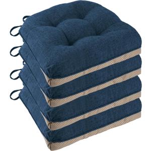 Non Slip Chair Cushions for Dining Chairs Set of 4 Kitchen Chair Cushions 18"x18"x3" Turfted Chair Pads Comfortable and Soft Seat Cushion with Ties, Navy