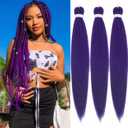 Purple Braiding Hair Pre Stretched Extensions Crochet Braiding 26 Inch 3 Packs Hot Water Setting Professional Yaki Synthetic Hair For Twist Braids (26Inch,#Purple)