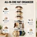 All-in-One Hat Organizer for Wall with 12 Clips for Wide Brim Hats, Caps, Large Capacity Hat Holder for Cowboy Hats, Baseball Caps, Bucket Sun Hats for Closet Bedroom Matte Black