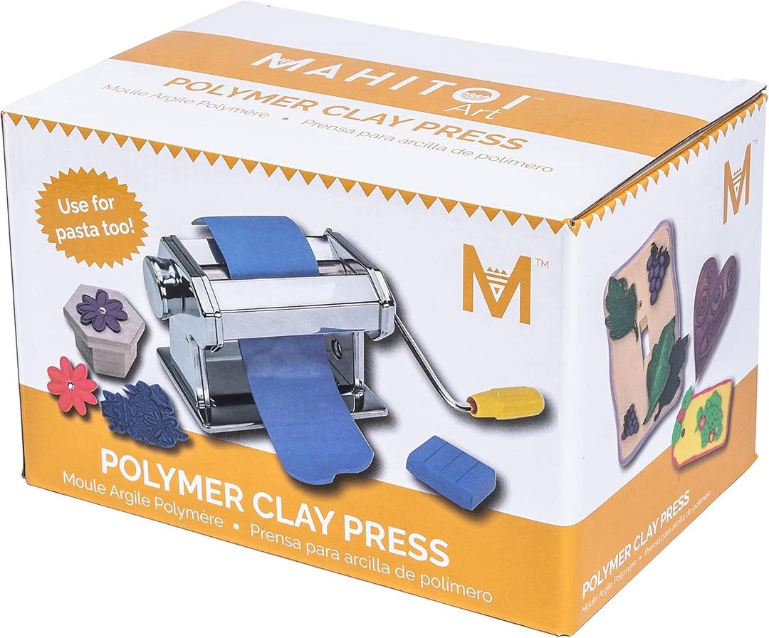 Polymer Clay Press to Flatten, Smooth & Craft Variety of Beads, Sculptures, Magnets, Jewelry, Ornaments Projects with Seven Thickness Options - Table Clamp Included with Handle Side outwards