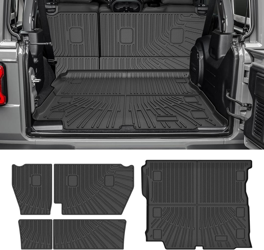 CARTIST Trunk Mat for Jeep Wrangler JL 2018-2026 Unlimited 4-Door, with Subwoofer (Not fit JK/4XE/2-Door), All Weather Cargo Liner with Backrest Mat for Wrangler JL Accessories, Rubber Car Mats
