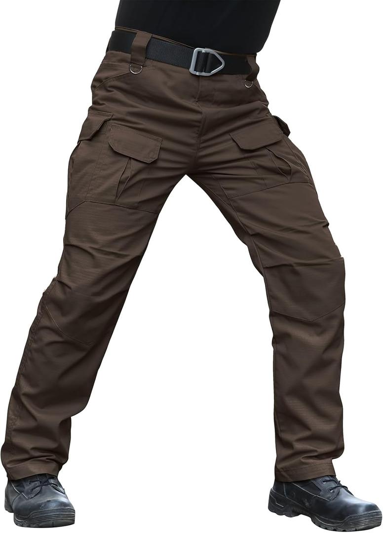 Men's Stretch Tactical Pants Water Resistant Ripstop Cargo Pants Outdoor Lightweight EDC Work Hiking Pants (34W x 34L, Dark Brown)