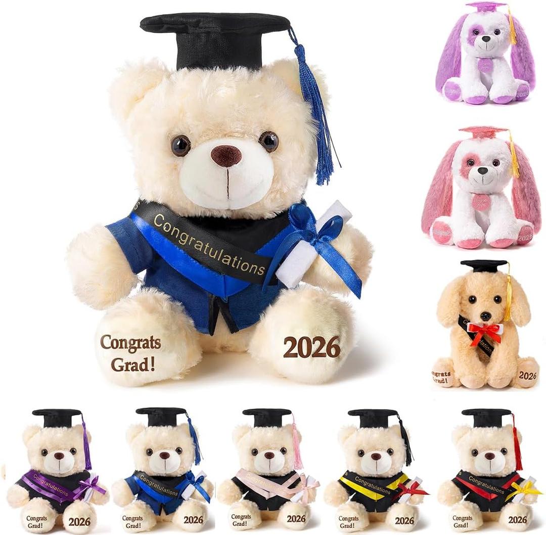 Graduation Teddy Bear Plush with Cap and Diploma, 8 inch (Blue), Medium