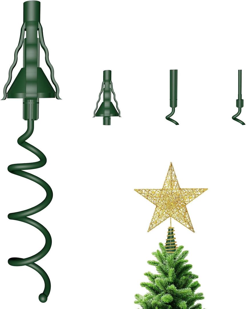 Christmas Tree Topper Holder - Twist On Universal Stabilizer with Adjustable Attachments. Secure Lock for Treetop Ornaments, Fits Most Basic Tree Types & Topper (Green)