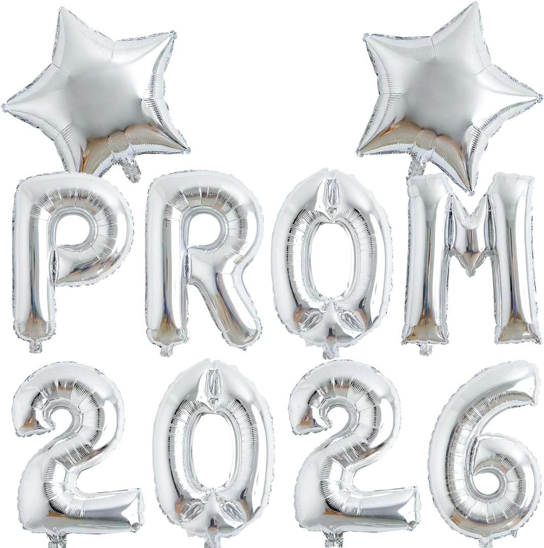4 x Silver Prom Balloons 2026, 16 Inch Prom 2026 Balloons for Proms Decorations 2026 Preschool College Graduation Party Decorations Supplies