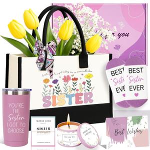 Best Sisters Gifts for Women,Birthday Gifts for Soul Sister in Law from Sisters, Promoted to Big Sisters Gifts Tote Bag Tumbler Candle Bracelet
