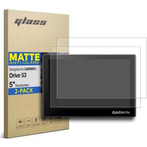[2-PACK] Premium Tempered Glass Screen Protector Designed for Garmin Drive 53 Car GPS Navigator 5-Inch Touchscreen Anti Finger Print/Glare (Matte)