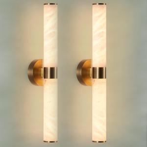 Alabaster Wall Sconce, Solid Brass Sconce with Natural Spanish Alabaster, 23.8 in Vanity Lights for Bathroom, LED Hardwired Wall Lamp for Living Room Bedroom Staircase Hallway, Set of 2