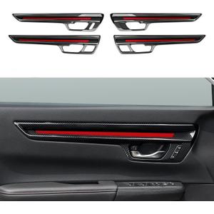 Car Inner Door Bowl Handle Decals for 2023 2024 2025 Honda CR-V Accessories CRV ABS Carbon Fiber Interior Stickers, Black Red