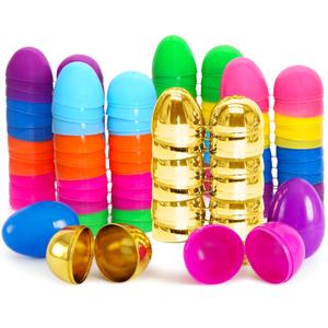 Easter Eggs Empty Plastic Eggs, Colored & Gold Fillable Egg with Strong Snap-Tight Seal For Easter Egg Hunts, Party Favors, Fillers & Basket Stuffers